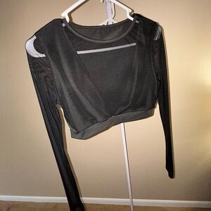 Black Deep V Cut Cropped Top with sheer arms and chest